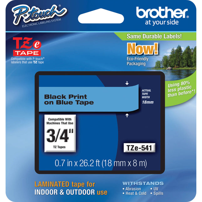 Brother TZe541 Cinta Laminada para Etiquetadoras P-Touch 19mm x 8m negra sobre azul