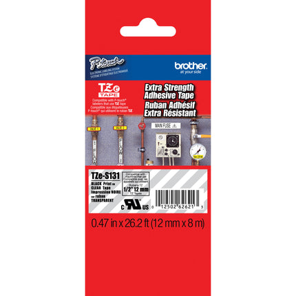 Brother TZeS131 Cinta para rotuladora P-Touch 12mm x 8m adhesivo extra fuerte para interiores y exteriores