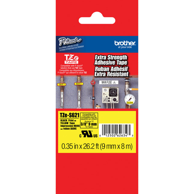 Brother TZeS621 Cinta para etiquetadoras P-Touch 9.5mm x 8m Adhesivo Extra Fuerte