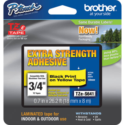Brother TZeS641 Cinta para Etiquetas Adhesivo Extra Fuerte 19mm x 8m Negra sobre Amarilla