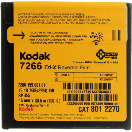 Kodak Tri-X Película Reversal Blanco y Negro 16mm 100 pies Single Perf