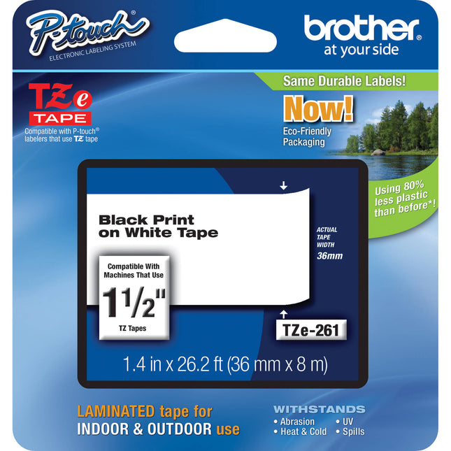 Brother TZe261 Cinta Laminada para Etiquetadoras P-Touch 1.5 pulgadas x 26.2 pies Negro sobre Blanco
