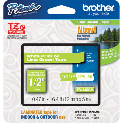 Brother TZeMQG35 Cinta Laminada para Etiquetas 12mm x 5m Blanco Verde Lima