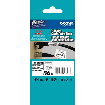 Brother TZeFX251 Cinta Flexible para Etiquetas 1 pulg x 26.2 ft Blanco y Negro