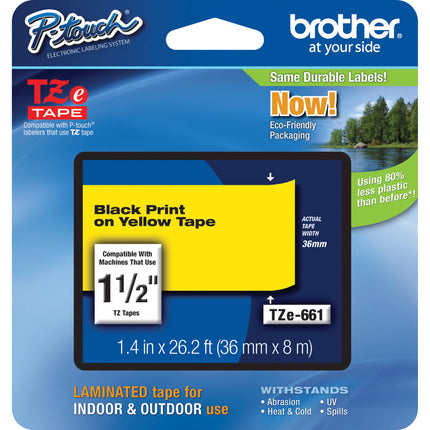 Brother TZe661 Cinta Laminada para Etiquetadoras P-Touch 1.5 Pulg x 7.98 m Negro en Amarillo