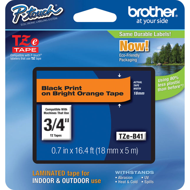 Brother TZeB41 Cinta Laminada para Etiquetadoras 0.75 Pulgadas 16.4 Pies Fluorescente Naranja