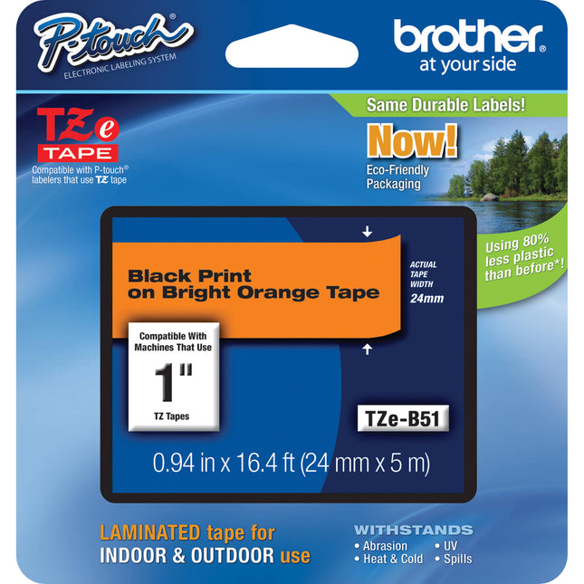 Brother TZeB51 Cinta Laminada para Etiquetadoras P-Touch 2.54 cm x 5 m Fluorescente