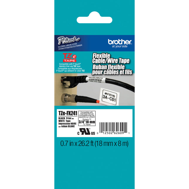 Brother TZeFX241 Cinta de Identificación Flexible 19mm x 7.98m Negro sobre Blanco