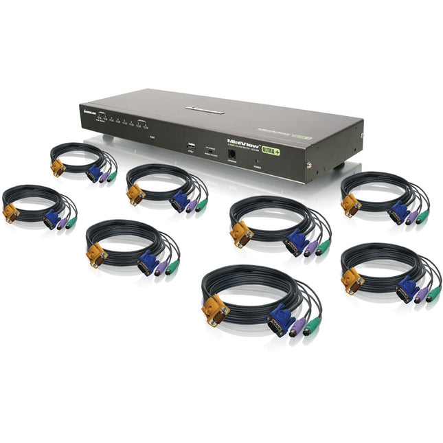 IOGEAR 8-Port USB PS/2 Combo KVM Switch Kit con cables 6 y 10 pies y resolución 2048x1536
