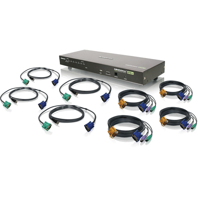 IOGEAR 8-Port USB PS/2 Combo KVM Switch con cables 6 y 10 pies resolución 2048x1536 Rack Mount