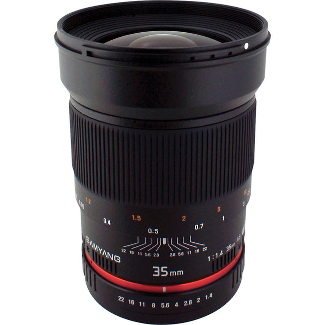 Samyang 35mm f/1.4 AS UMC Objetivo para Nikon F AE Chip Apertura f/1.4 a f/22 52.5mm Equivalente DX con Parasol y Fundas