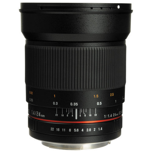 Samyang 24mm f1.4 ED AS UMC objetivo gran angular para Canon con funda y parasol