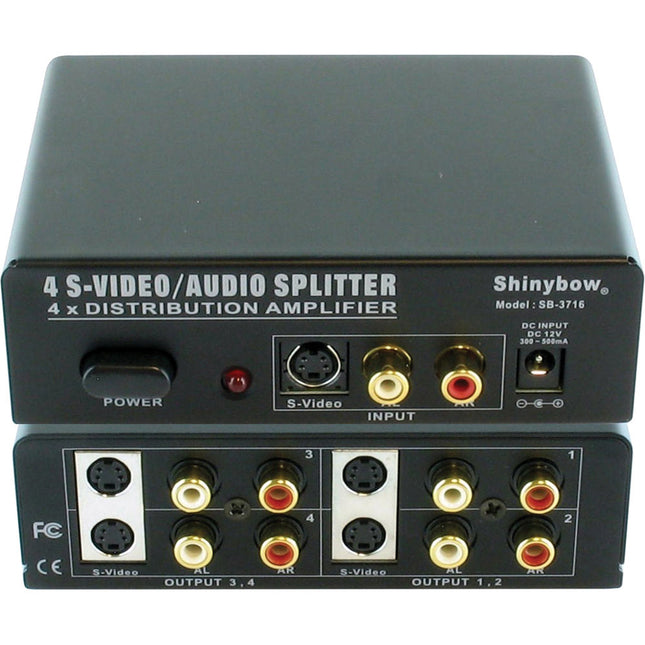 Shinybow SB-3716 Amplificador de Distribución S-Video y Audio Estéreo 80 MHz 4 Salidas