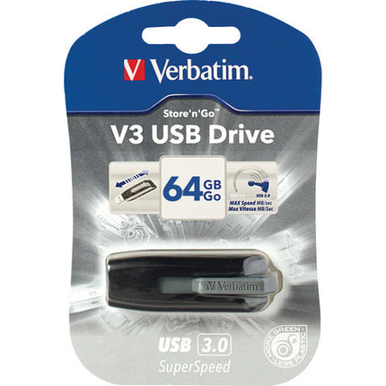 Verbatim 64GB Store n Go V3 Memoria USB 3.0 Retráctil Gris Negro