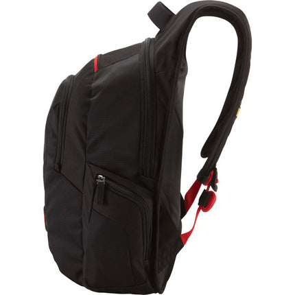 Case Logic Mochila para portátil 16 pulgadas con panel de malla aireada y bolsillo resistente a rayaduras negra con correas rojas