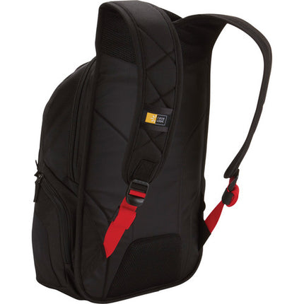 Case Logic Mochila para portátil 16 pulgadas con panel de malla aireada y bolsillo resistente a rayaduras negra con correas rojas