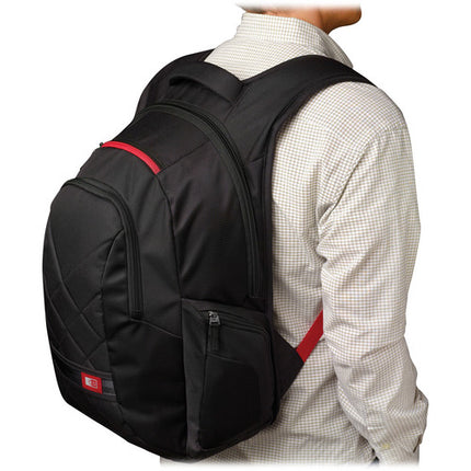 Case Logic Mochila para portátil 16 pulgadas con panel de malla aireada y bolsillo resistente a rayaduras negra con correas rojas