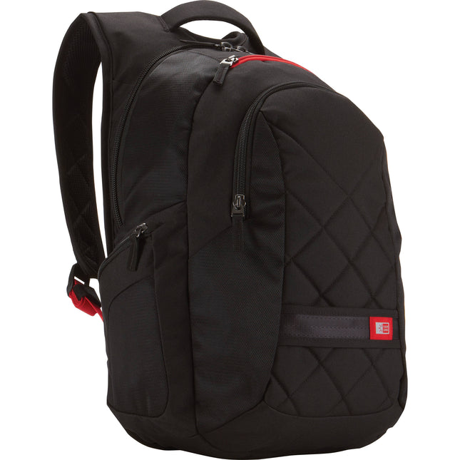 Case Logic Mochila para portátil 16 pulgadas con panel de malla aireada y bolsillo resistente a rayaduras negra con correas rojas