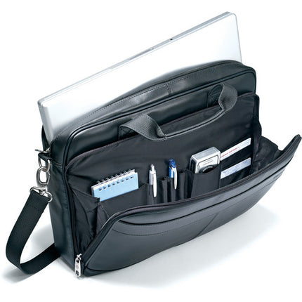 Samsonite Leather Slim Brief Maletín para Laptop 15.6" Cuero Negro con Correa Ajustable