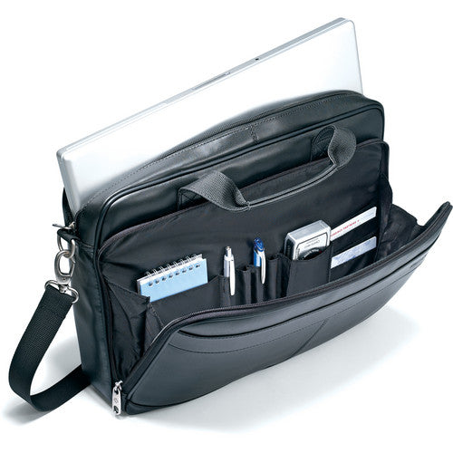 Samsonite Leather Slim Brief Maletín para Laptop 15.6" Cuero Negro con Correa Ajustable