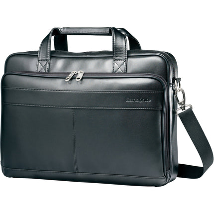 Samsonite Leather Slim Brief Maletín para Laptop 15.6" Cuero Negro con Correa Ajustable