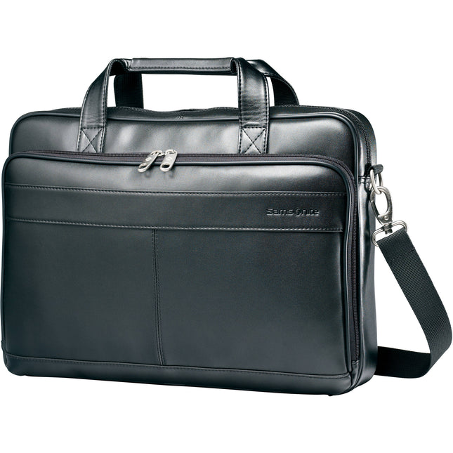 Samsonite Leather Slim Brief Maletín para Laptop 15.6" Cuero Negro con Correa Ajustable