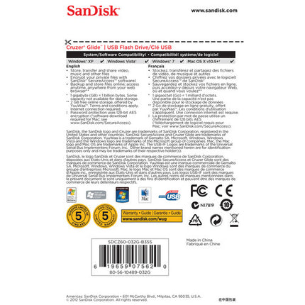 SanDisk 32GB Cruzer Glide Memoria USB con Encriptación AES 128-bit Retráctil