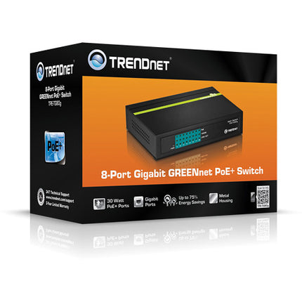 TRENDnet TPE-TG80G Conmutador 8 Puertos Gigabit 16 Gbps 123W PoE+