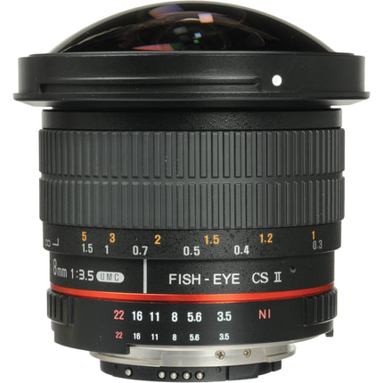 Samyang 8mm f3.5 HD Ojo de Pez para Nikon Montura F 180° y Capucha desmontable