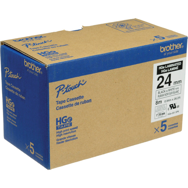 Brother Cinta Laminada 1 Pulgada x 26.2 Pies Adhesivo Extra Fuerte 5 Unidades Negro sobre Blanco