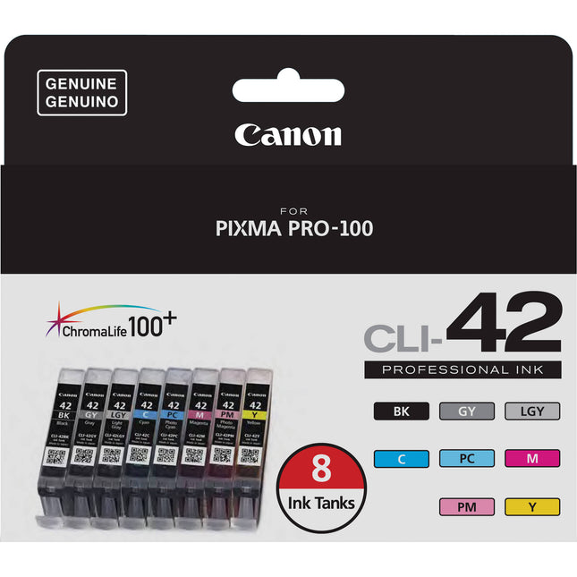 Canon CLI-42 Pack de Tinta Ocho Colores para Impresora PIXMA PRO-100 inalámbrica