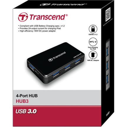 Transcend Hub USB 3.0 de 4 Puertos interfaz USB 3.0 y cargador 18W