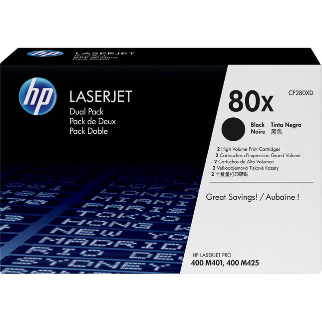 HP 80X Cartucho de tóner negro láser para impresoras LaserJet Pro 400 M425dn M401dw Dual Pack