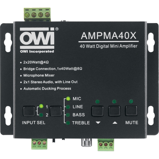 OWI Inc. AMPMA40X amplificador digital mini 40W 2x20W con ecualizador micrófono y control remoto