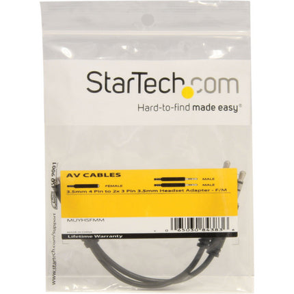 StarTech Cable adaptador estéreo 3.5mm TRRS a 2 TRS 5.1 pulgadas para auriculares 4 polos