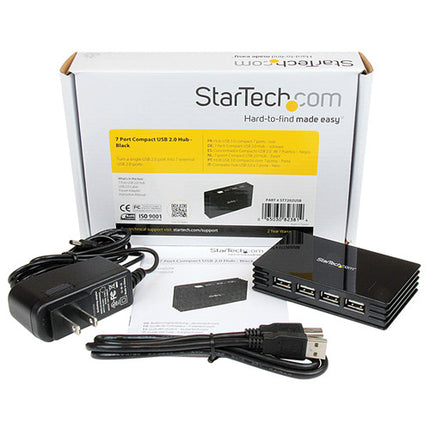 StarTech Hub USB 2.0 Compacto de 7 Puertos con Velocidad de 480 Mb/s y Adaptador de Alimentación