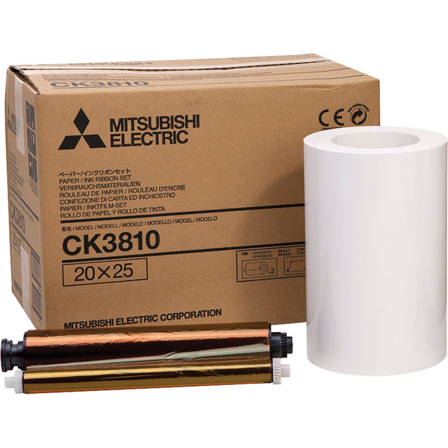 Set Mitsubishi CK3810 Papel y Cinta para Impresora CP-3800DW 8x10" 2 Rollos 130 Impresiones por Rollo
