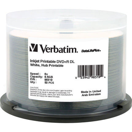 Verbatim DVD+R DL 8.5GB Doble Capa 8x Grabación Printable 50 Unidades