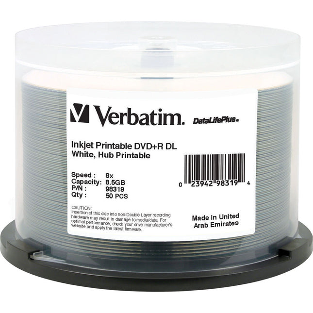 Verbatim DVD+R DL 8.5GB Doble Capa 8x Grabación Printable 50 Unidades
