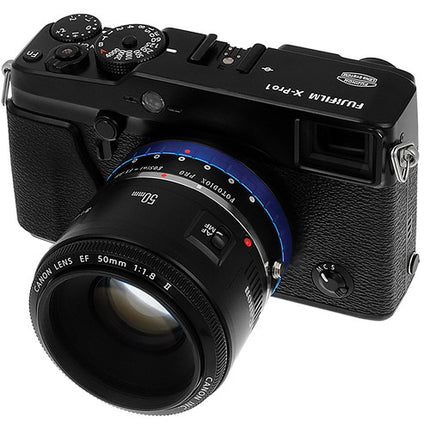 FotodioX Adaptador de Objetivo Canon EF con Iris Integrado para Fujifilm X-Mount Acabado Acero Inoxidable