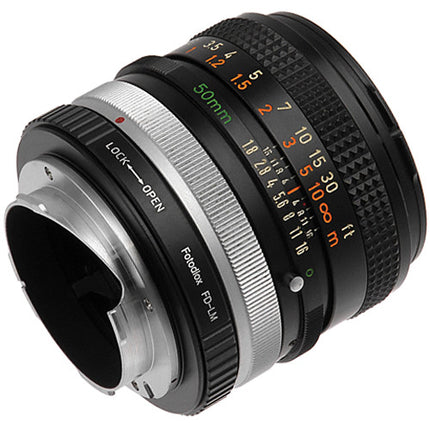 FotodioX Adaptador de lente Canon FD con control de iris integrado para cámaras Leica M con enfoque a infinito y acabado en acero inoxidable
