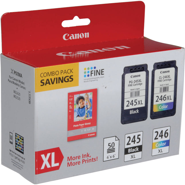 Canon PG-245XL CL-246XL Cartuchos de Tinta para Impresora con Papel Fotográfico 4x6 pulgadas