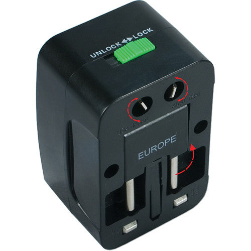 QVS International Adaptador de Corriente con Protección Sobretensión y Estuche de Viaje Negro