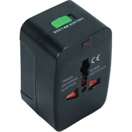 QVS International Adaptador de Corriente con Protección Sobretensión y Estuche de Viaje Negro