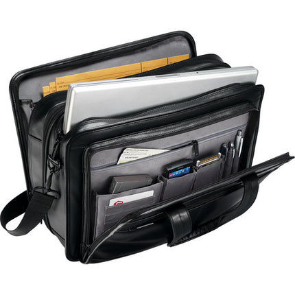 Samsonite Maletín de Negocios Expandible de Cuero Negro para Laptop 156 pulgadas con Correa Removible