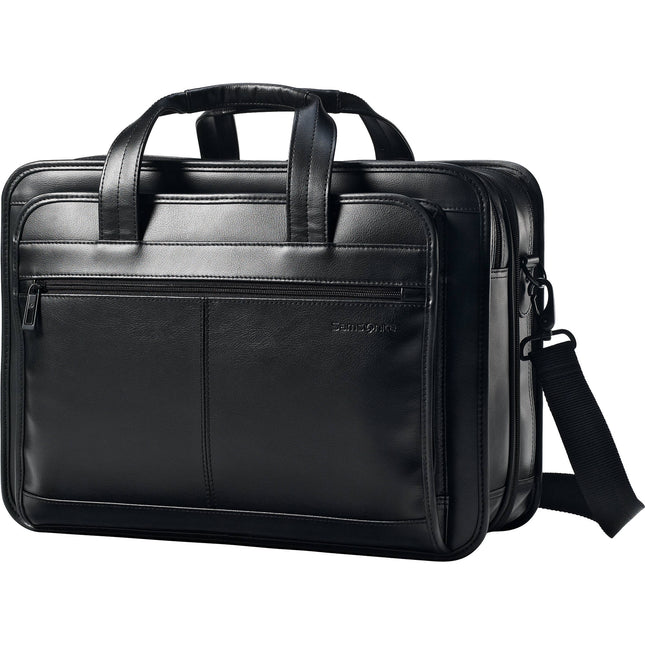 Samsonite Maletín de Negocios Expandible de Cuero Negro para Laptop 156 pulgadas con Correa Removible