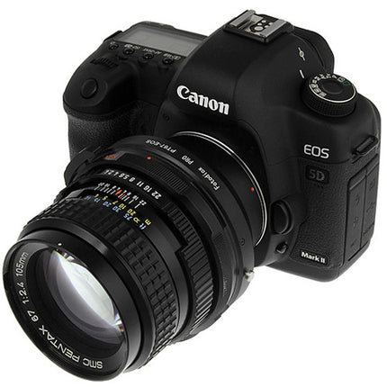 FotodioX Pro Adaptador para Montura de Lente Pentax 67 a Canon EF con Montura de Tripié y Construcción Metálica
