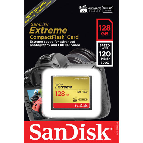 SanDisk 128GB Extreme Tarjeta de Memoria CompactFlash 120MB/s lectura 85MB/s escritura