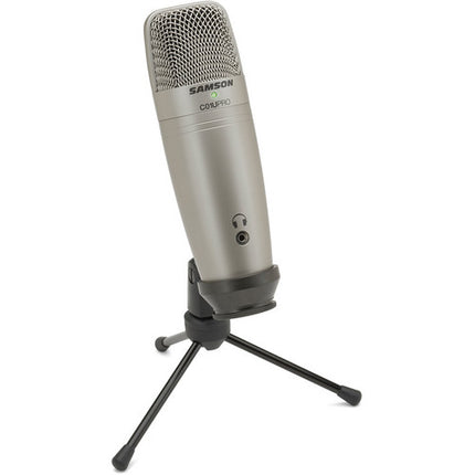 Samson C01U Pro Micrófono de Condensador USB para Estudio con Monitor Directo y Soporte de Escritorio