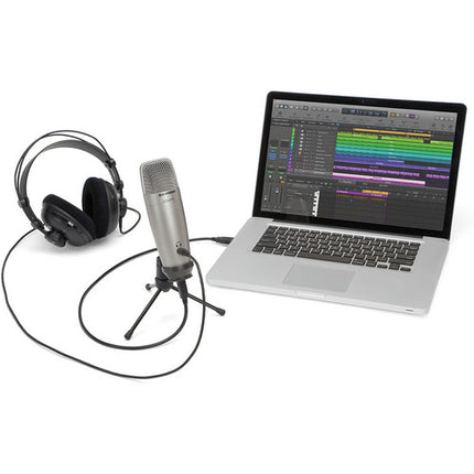 Samson C01U Pro Micrófono de Condensador USB para Estudio con Monitor Directo y Soporte de Escritorio